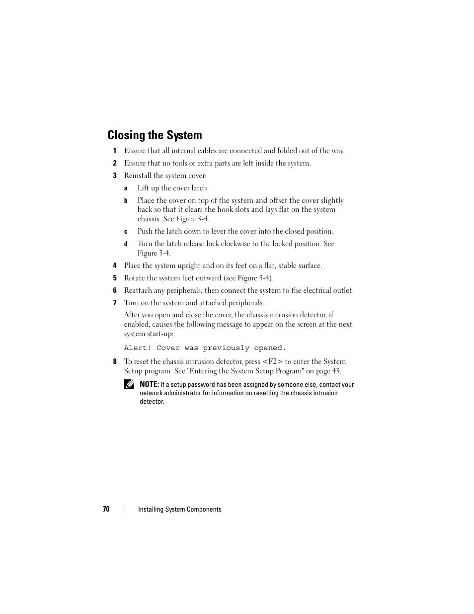 Closing the system | Dell PowerEdge T605 User Manual | Page 70 / 230