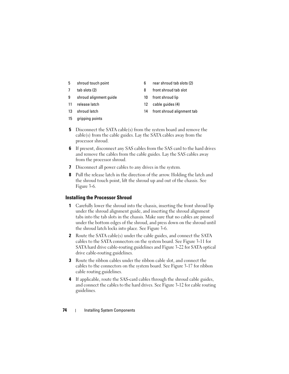 Installing the processor shroud | Dell PowerEdge T605 User Manual | Page 74 / 230