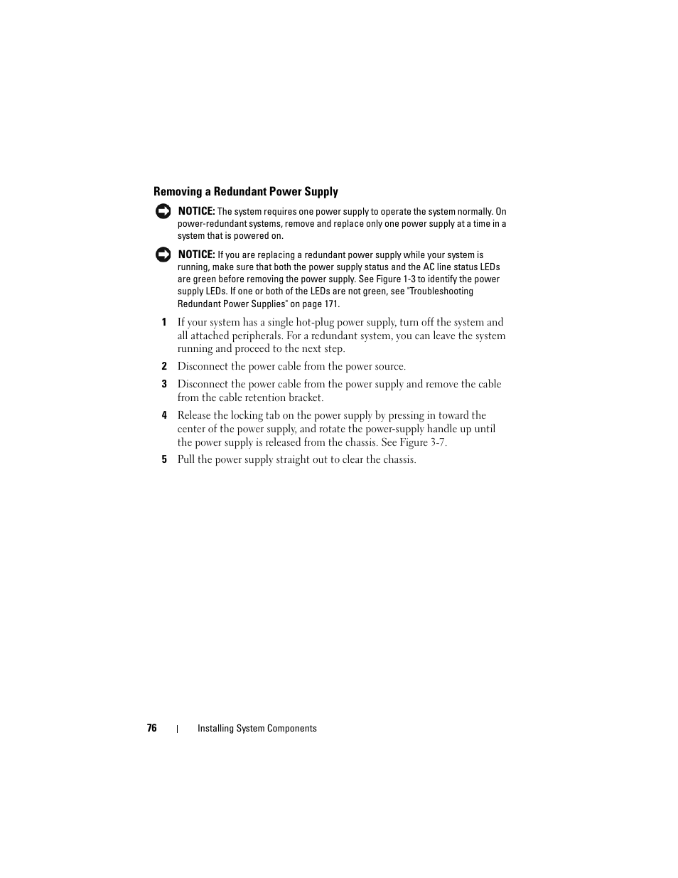 Removing a redundant power supply | Dell PowerEdge T605 User Manual | Page 76 / 230