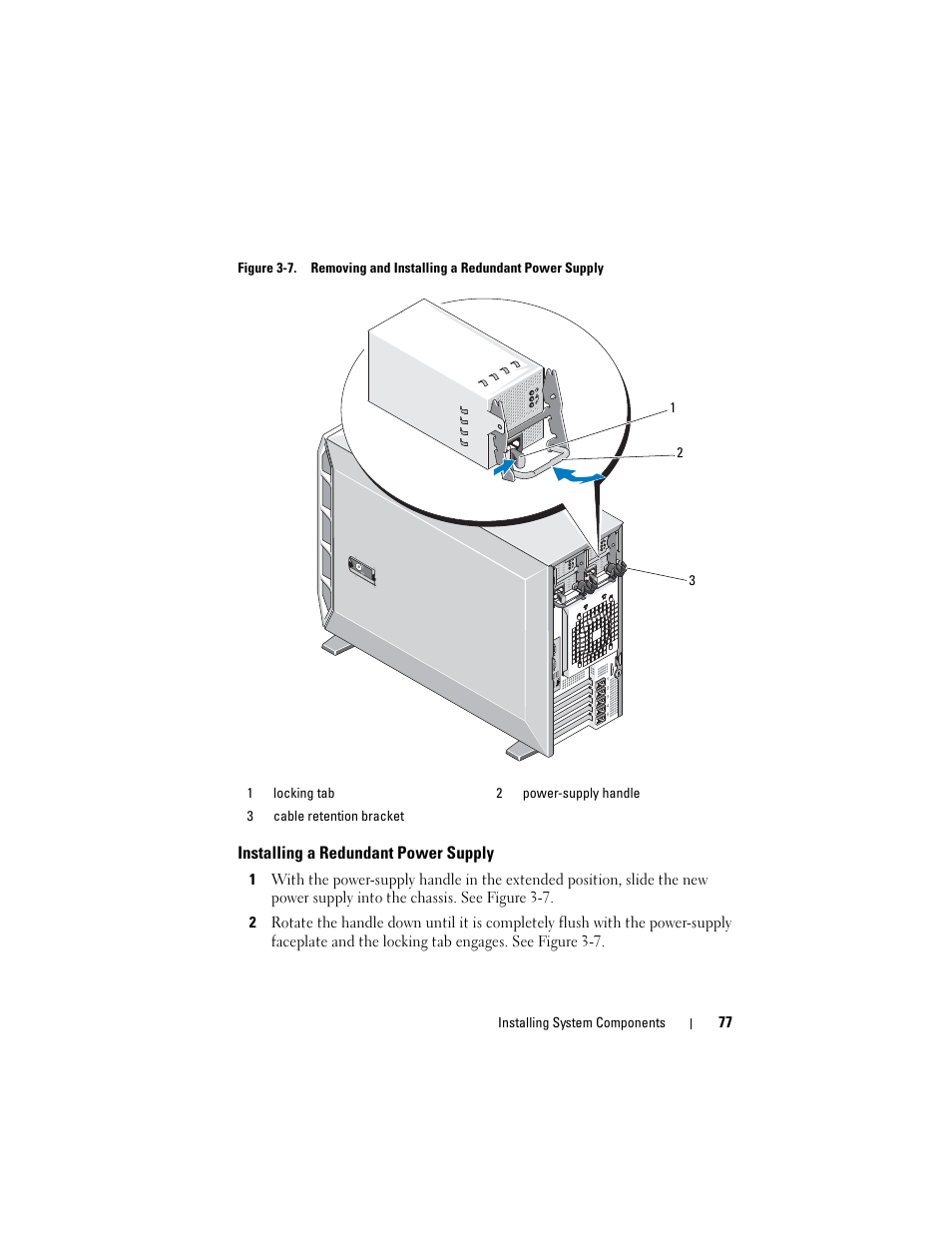 Installing a redundant power supply | Dell PowerEdge T605 User Manual | Page 77 / 230