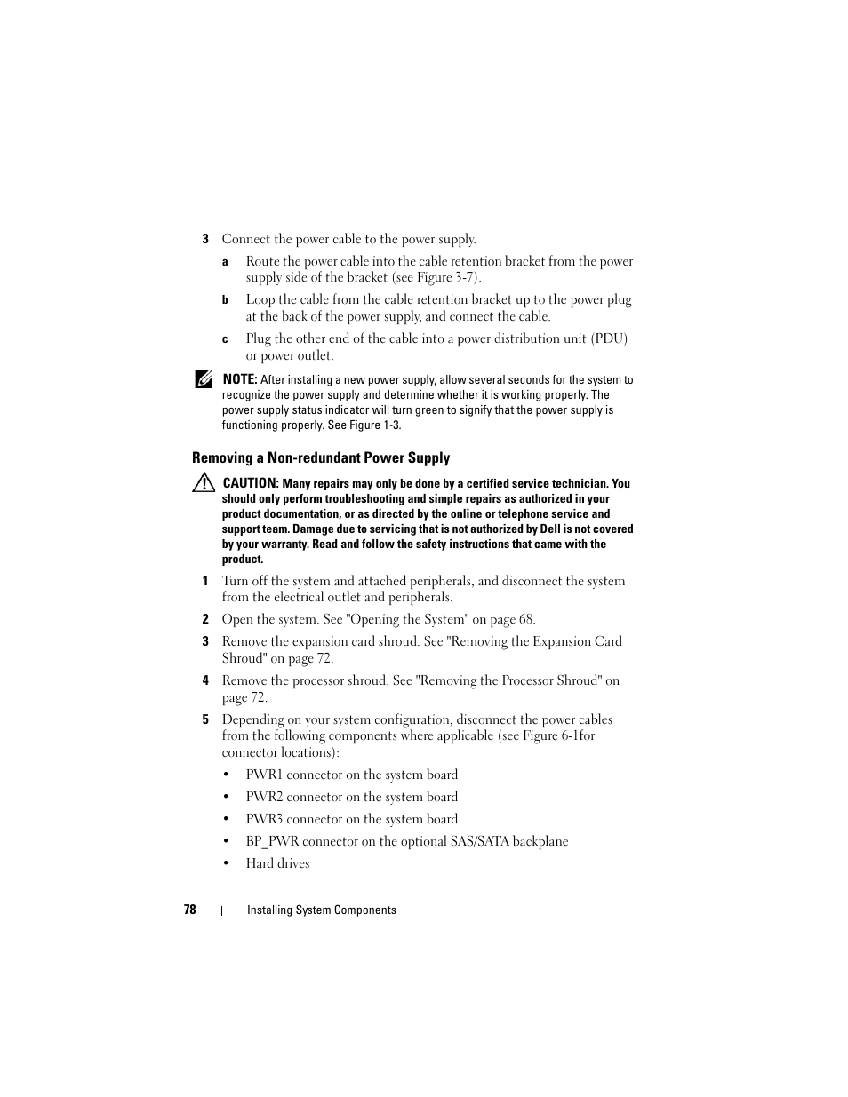 Removing a non-redundant power supply | Dell PowerEdge T605 User Manual | Page 78 / 230