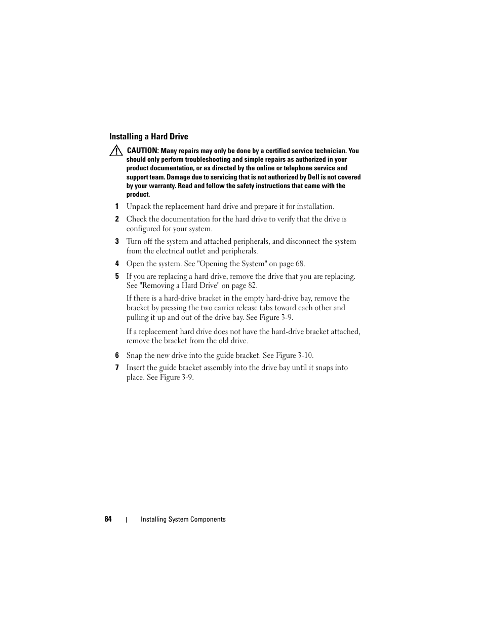 Installing a hard drive | Dell PowerEdge T605 User Manual | Page 84 / 230