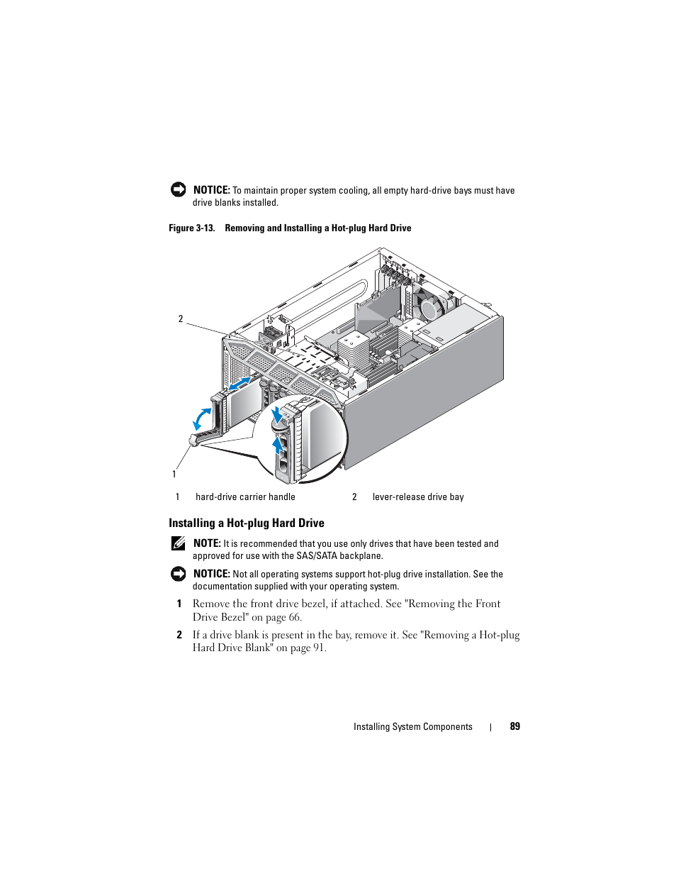 Installing a hot-plug hard drive, Figure 3-13 | Dell PowerEdge T605 User Manual | Page 89 / 230