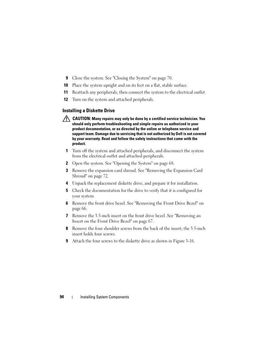 Installing a diskette drive | Dell PowerEdge T605 User Manual | Page 94 / 230