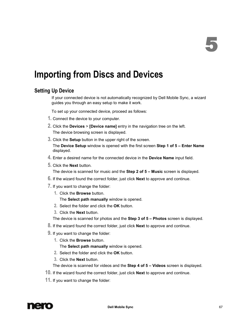 5 importing from discs and devices, Setting up device, Importing from discs and devices | Dell Mobile Venue User Manual | Page 67 / 75