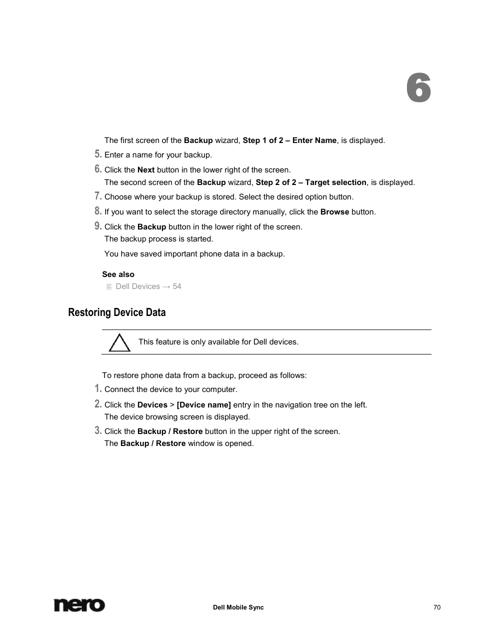 Restoring device data | Dell Mobile Venue User Manual | Page 70 / 75