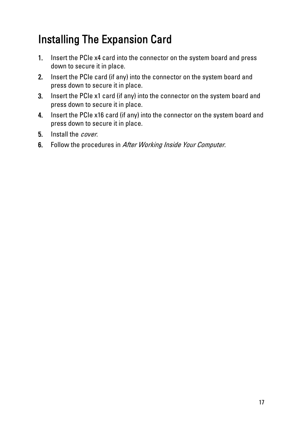 Installing the expansion card | Dell OptiPlex 390 (Mid 2011) User Manual | Page 17 / 97