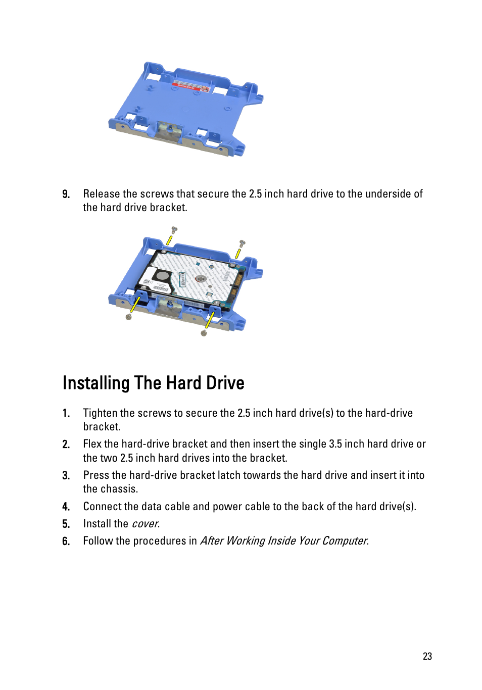 Installing the hard drive | Dell OptiPlex 390 (Mid 2011) User Manual | Page 23 / 97