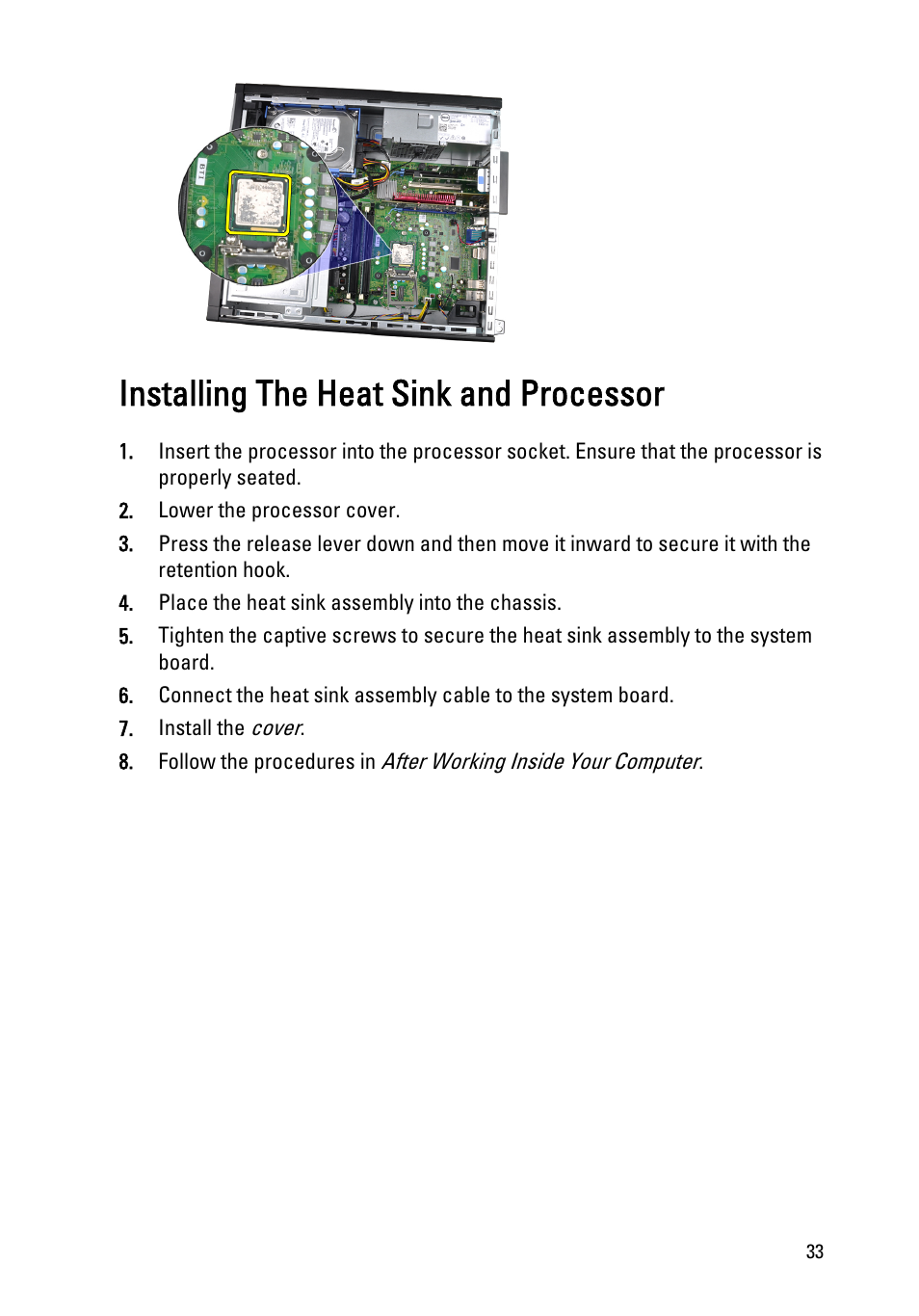 Installing the heat sink and processor | Dell OptiPlex 390 (Mid 2011) User Manual | Page 33 / 97