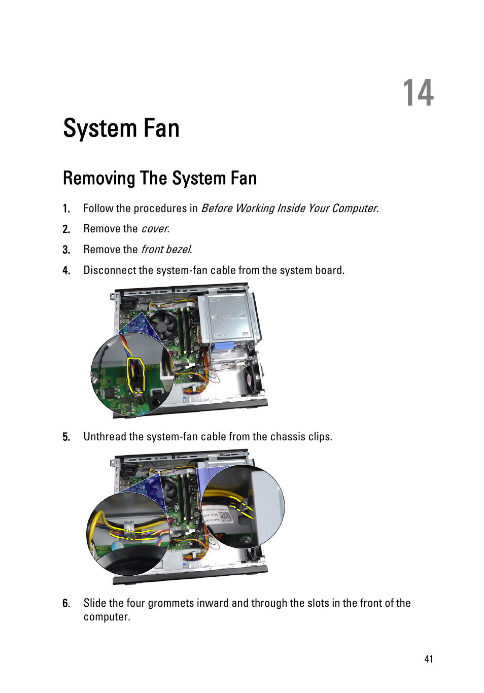 System fan, Removing the system fan, 14 system fan | Dell OptiPlex 390 (Mid 2011) User Manual | Page 41 / 97