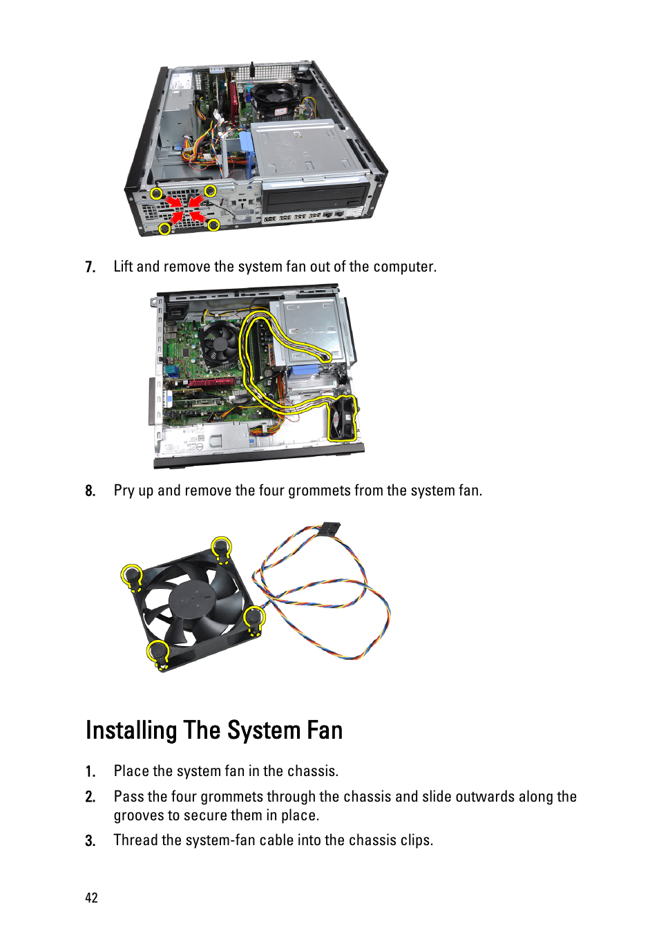 Installing the system fan | Dell OptiPlex 390 (Mid 2011) User Manual | Page 42 / 97