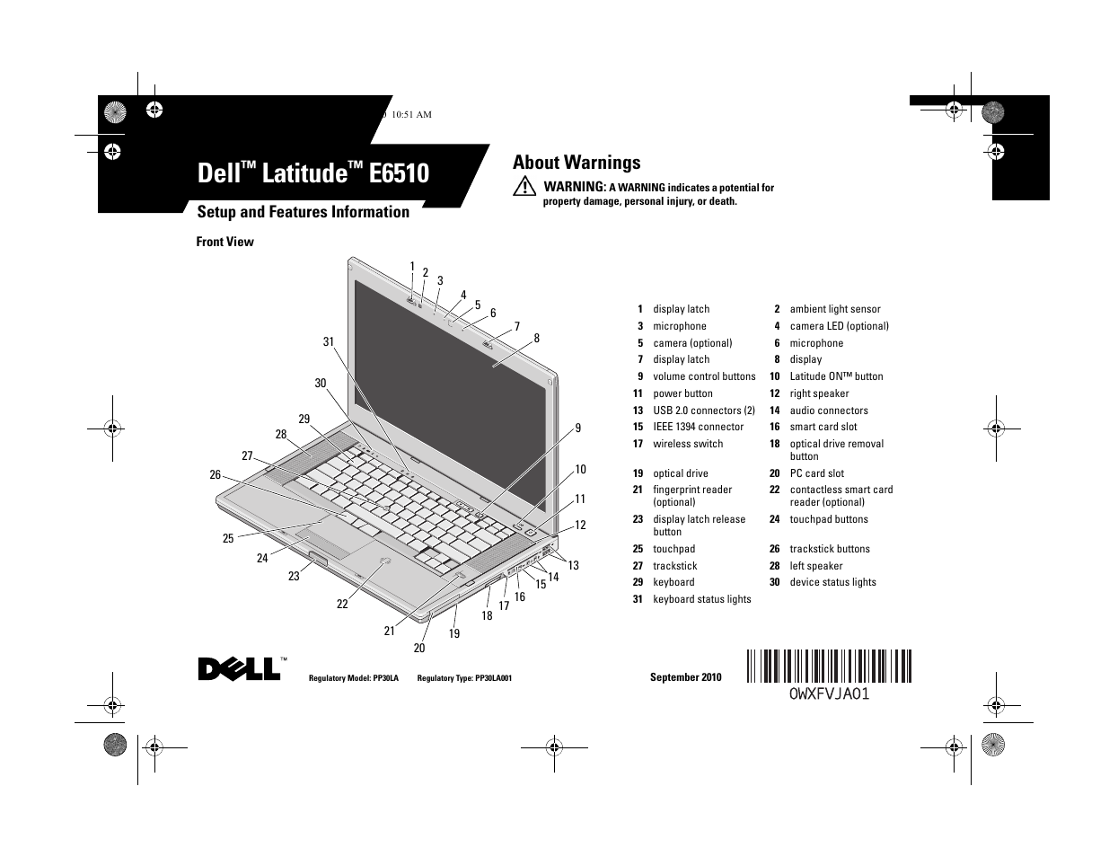 Dell Latitude E6510 (Early 2010) User Manual | 6 pages
