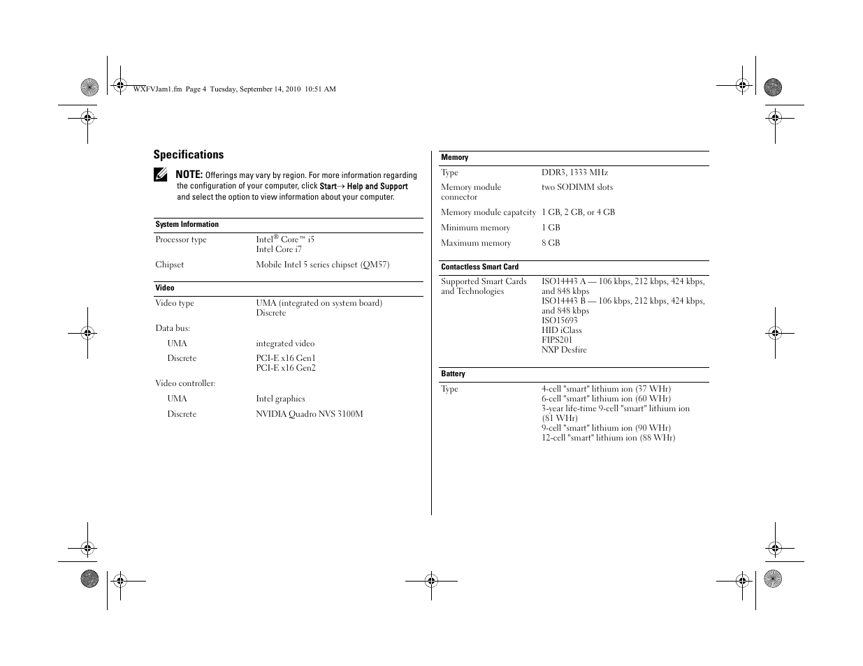 Specifications | Dell Latitude E6510 (Early 2010) User Manual | Page 4 / 6