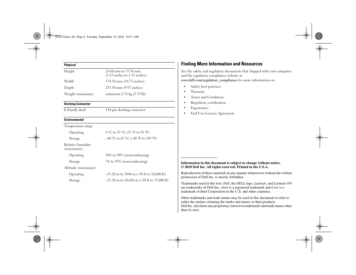 Finding more information and resources | Dell Latitude E6510 (Early 2010) User Manual | Page 6 / 6