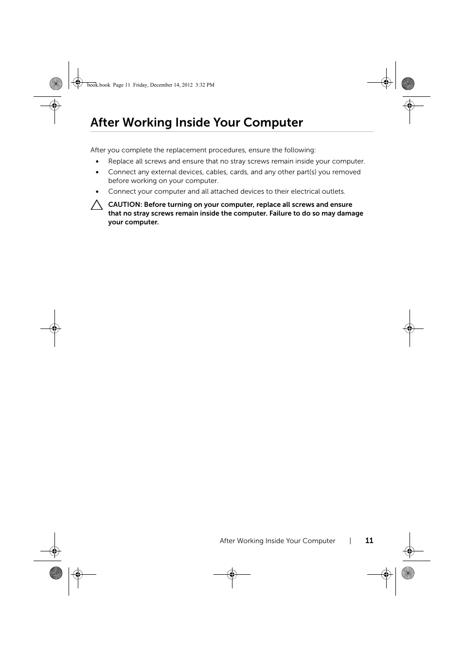 After working inside your computer | Dell Inspiron 17R (Early 2013) User Manual | Page 11 / 76