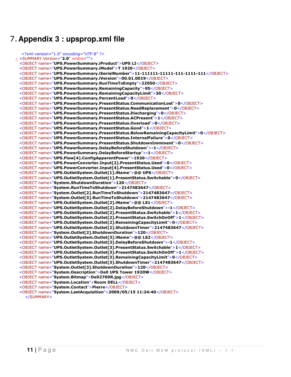 Appendix 3 : upsprop.xml file, 11 | p a g e | Dell UPS 1000R User Manual | Page 13 / 13