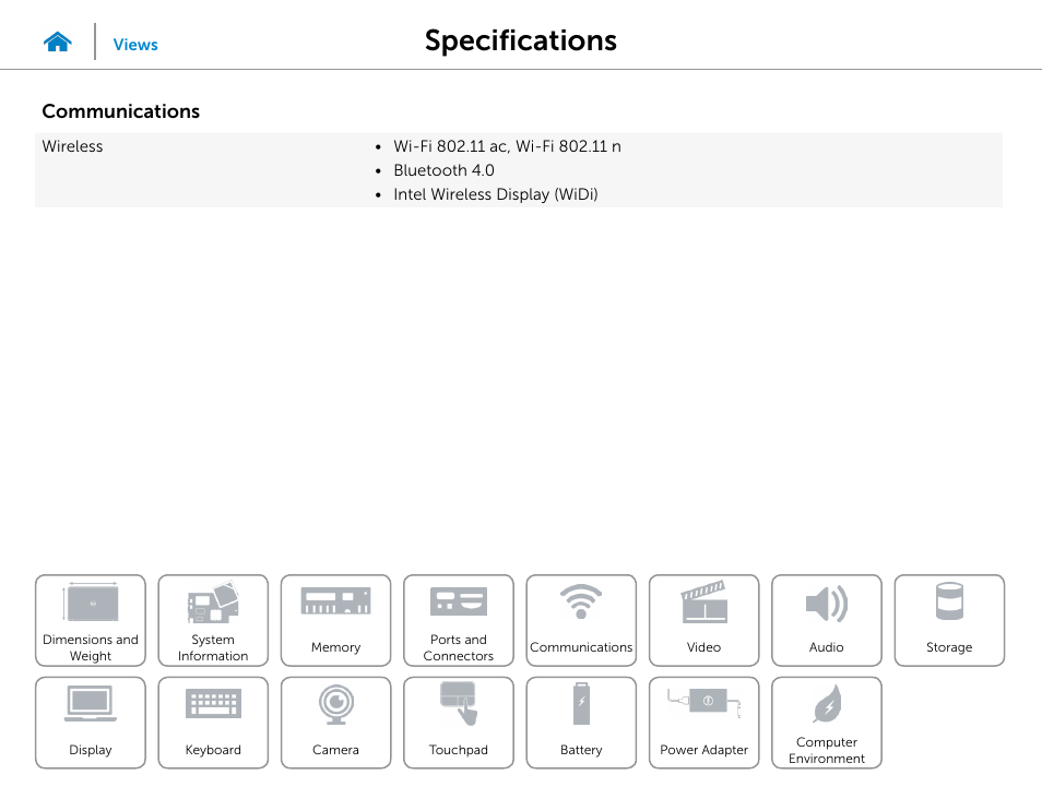 Communications, Specifications | Dell XPS 13 (9333, Late 2013) User Manual | Page 10 / 20