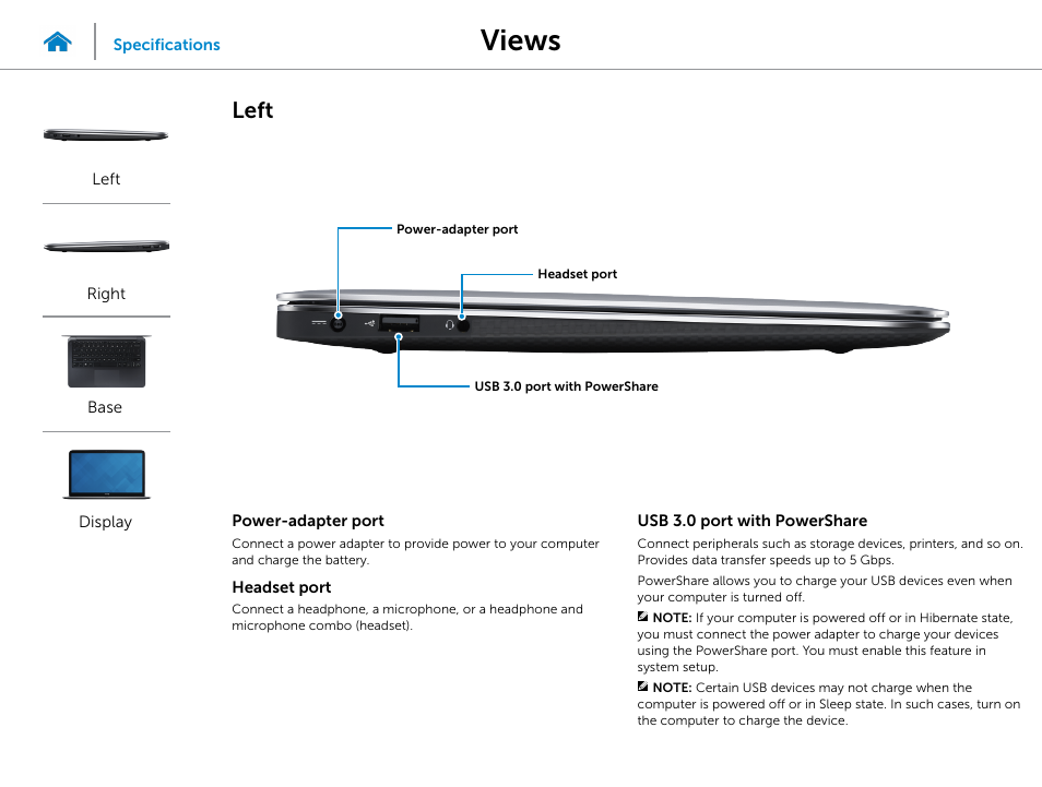 Views, Left | Dell XPS 13 (9333, Late 2013) User Manual | Page 2 / 20