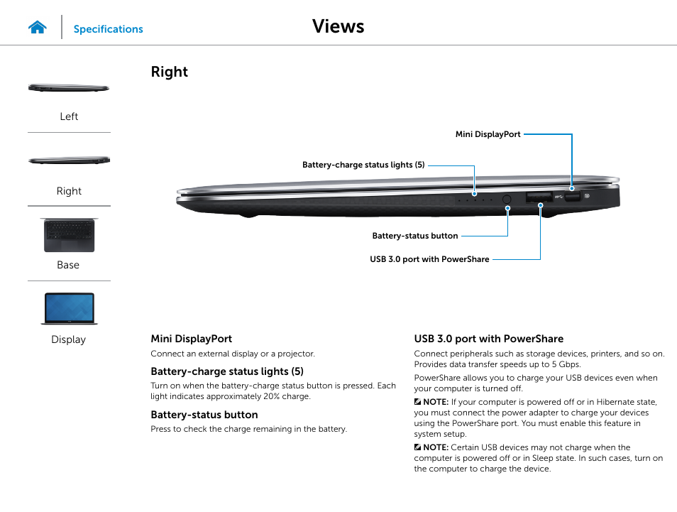 Right, Views | Dell XPS 13 (9333, Late 2013) User Manual | Page 3 / 20