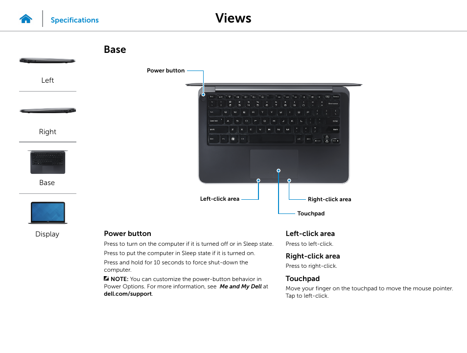 Base, Views | Dell XPS 13 (9333, Late 2013) User Manual | Page 4 / 20