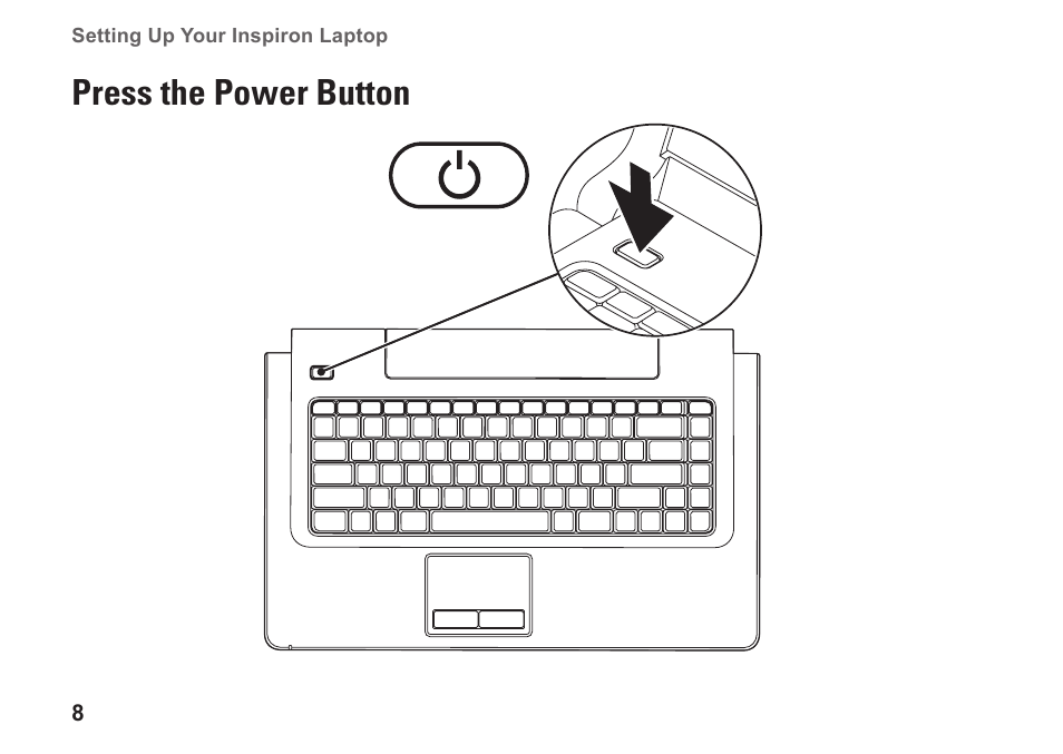 Press the power button | Dell Inspiron 15z (1570, Mid 2009) User Manual | Page 10 / 80