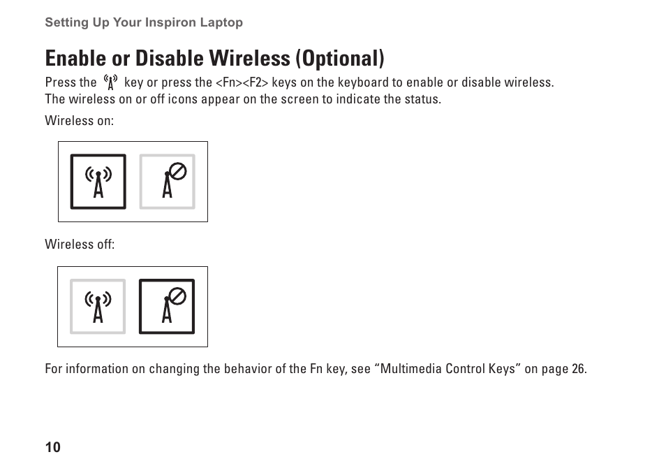 Enable or disable wireless (optional) | Dell Inspiron 15z (1570, Mid 2009) User Manual | Page 12 / 80