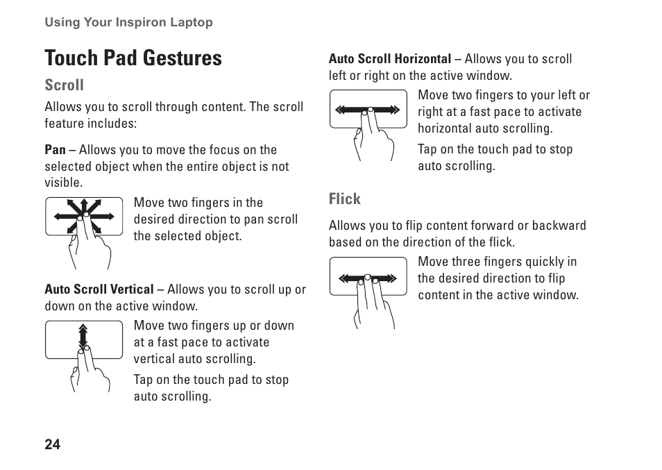 Touch pad gestures | Dell Inspiron 15z (1570, Mid 2009) User Manual | Page 26 / 80