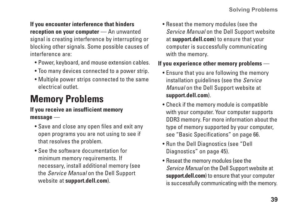 Memory problems | Dell Inspiron 15z (1570, Mid 2009) User Manual | Page 41 / 80