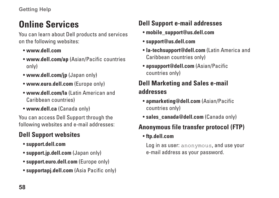 Online services | Dell Inspiron 15z (1570, Mid 2009) User Manual | Page 60 / 80