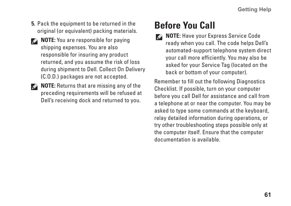 Before you call | Dell Inspiron 15z (1570, Mid 2009) User Manual | Page 63 / 80