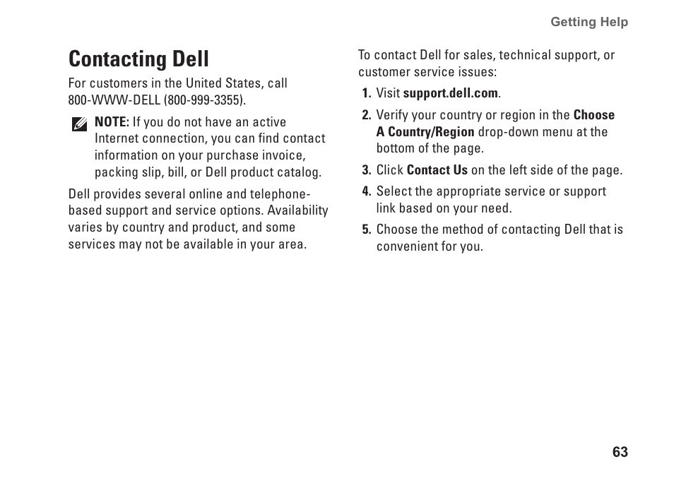 Contacting dell | Dell Inspiron 15z (1570, Mid 2009) User Manual | Page 65 / 80