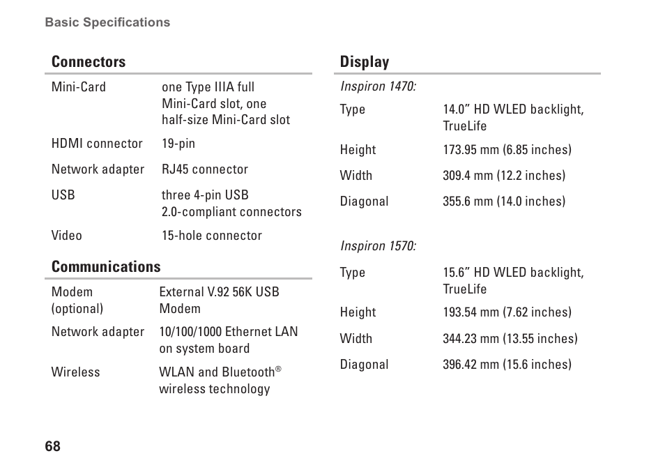 Dell Inspiron 15z (1570, Mid 2009) User Manual | Page 70 / 80