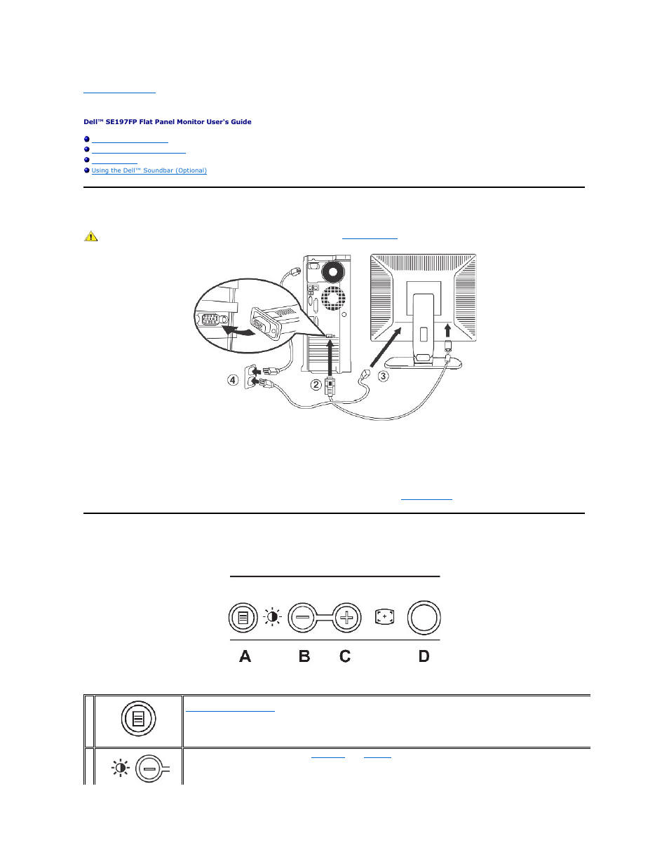 Using the osd, Connecting your monitor, Using the front panel buttons | Dell SE197FP Monitor User Manual | Page 18 / 29