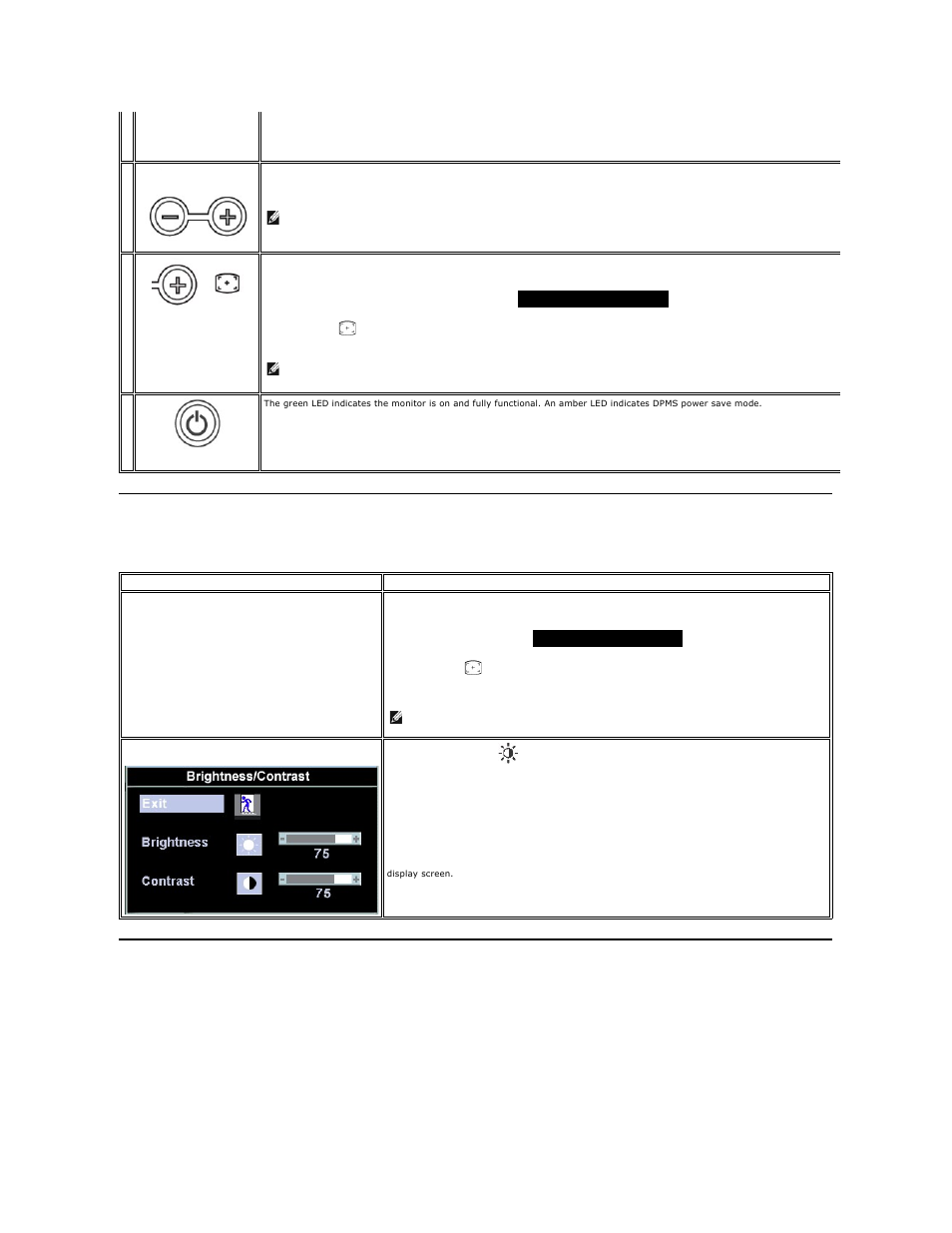 Using the osd, Accessing the menu system, Use this button for direct access to the | Brightness, Contrast, On screen menu/display (osd) | Dell SE197FP Monitor User Manual | Page 19 / 29