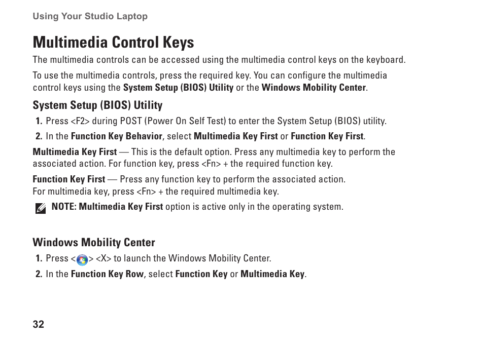 Multimedia control keys | Dell Studio 1457 (Late 2009) User Manual | Page 34 / 94