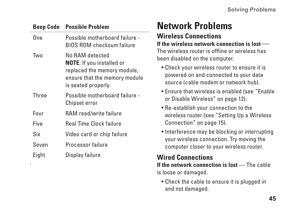 Network problems | Dell Studio 1457 (Late 2009) User Manual | Page 47 / 94