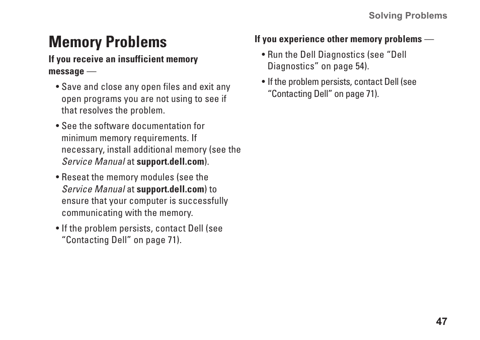 Memory problems | Dell Studio 1457 (Late 2009) User Manual | Page 49 / 94