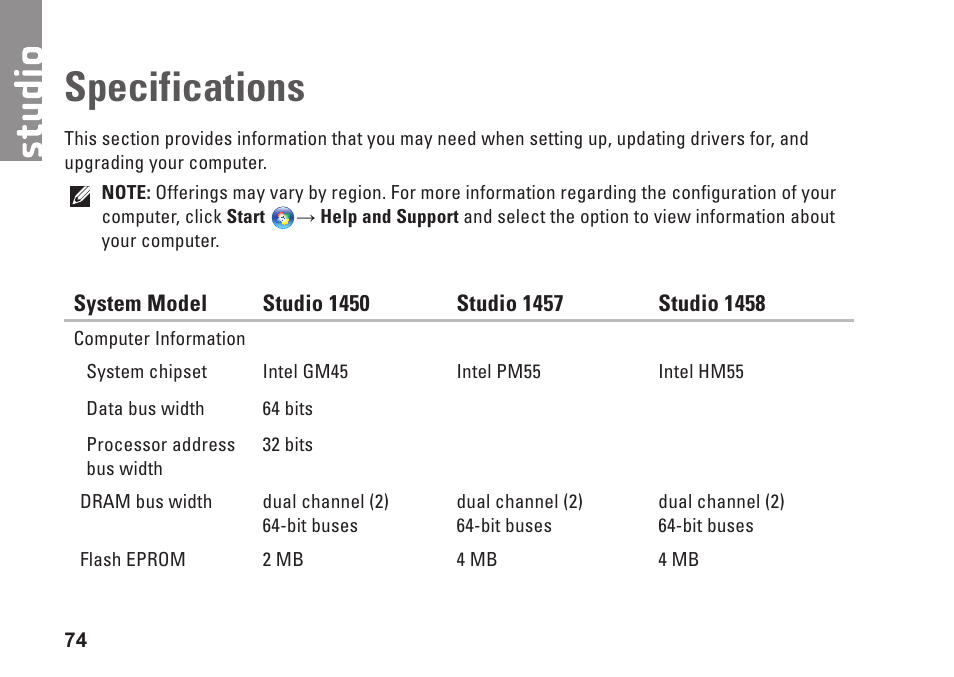 Specifications | Dell Studio 1457 (Late 2009) User Manual | Page 76 / 94