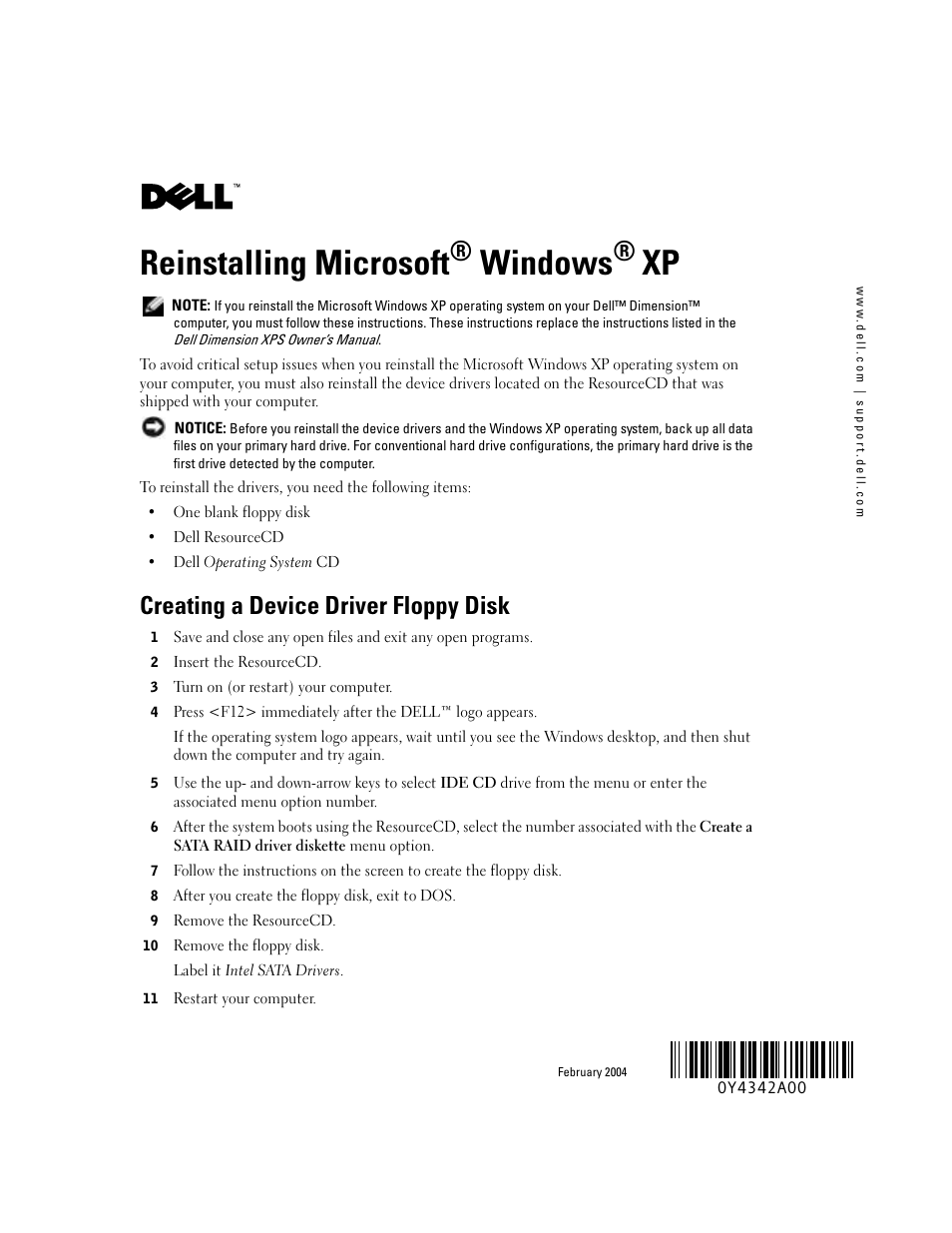 Dell XPS/Dimension XPS Gen 2 User Manual | 6 pages