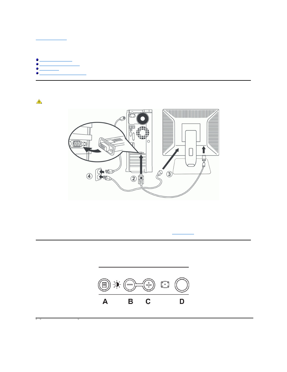 Setting up your monitor, Connecting your monitor, Using the front panel buttons | Dell SE178WFP Monitor User Manual | Page 10 / 22