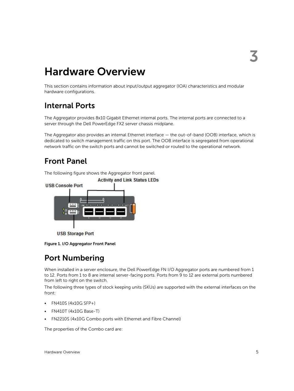 Hardware overview, Internal ports, Front panel | Port numbering | Dell PowerEdge FX2/FX2s User Manual | Page 5 / 13