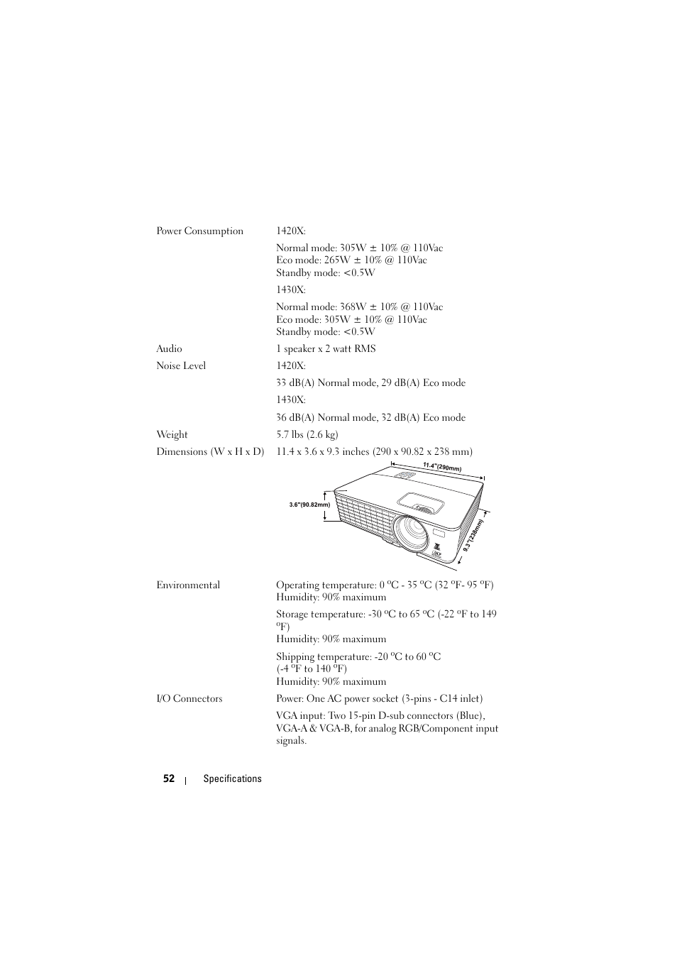 Dell 1430X Projector User Manual | Page 52 / 63
