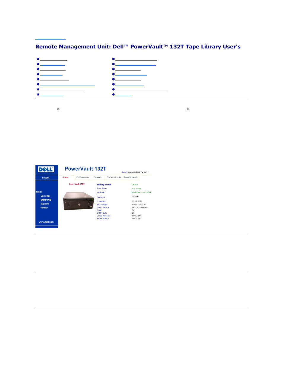 Supported browsers, Rmu requirements, Setting up the rmu | Dell PowerVault 132T LTO/SDLT (Tape Library) User Manual | Page 78 / 89