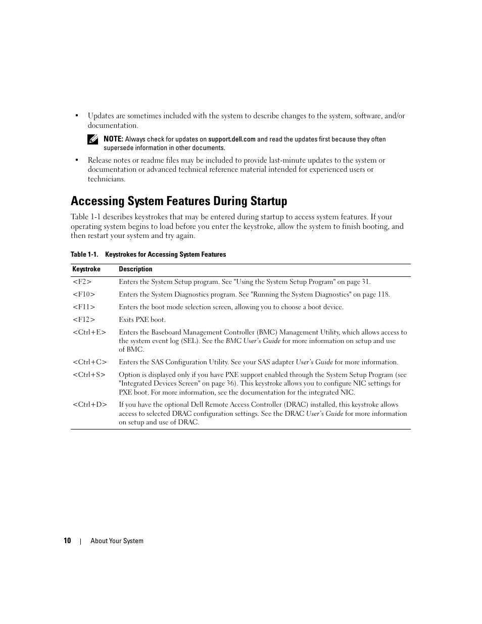 Accessing system features during startup | Dell PowerEdge 6950 User Manual | Page 10 / 166