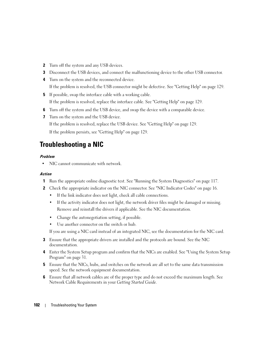 Troubleshooting a nic | Dell PowerEdge 6950 User Manual | Page 102 / 166