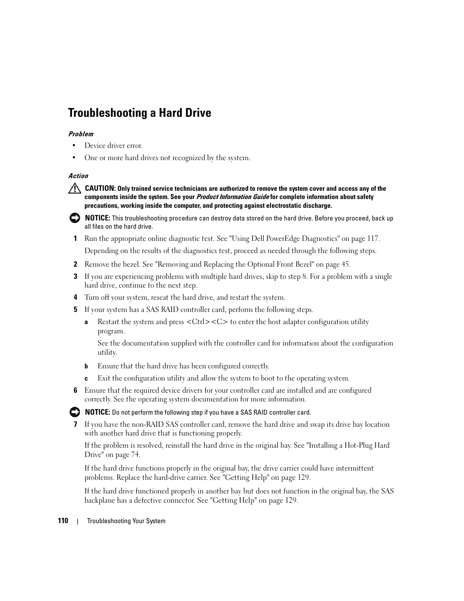 Troubleshooting a hard drive | Dell PowerEdge 6950 User Manual | Page 110 / 166