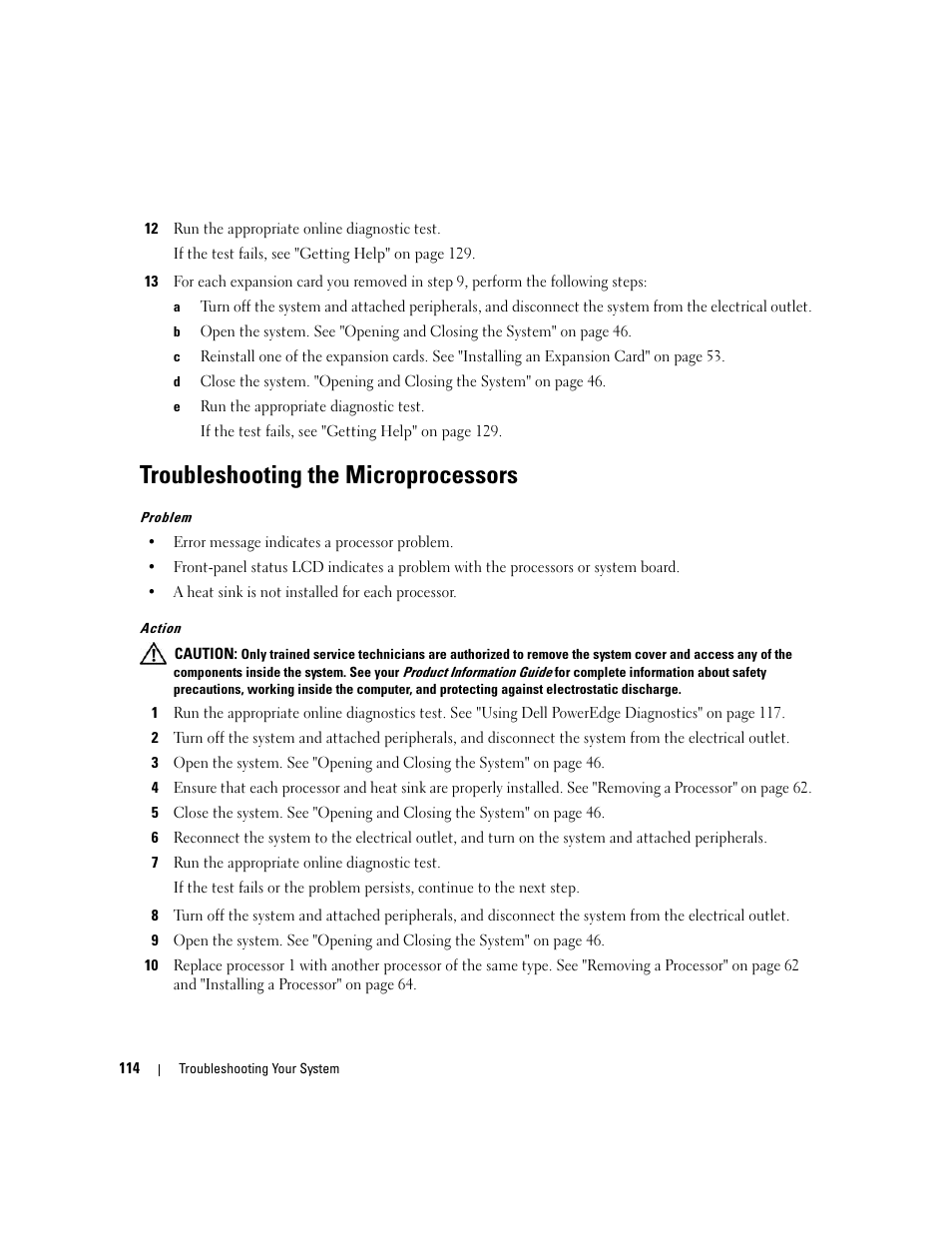 Troubleshooting the microprocessors | Dell PowerEdge 6950 User Manual | Page 114 / 166