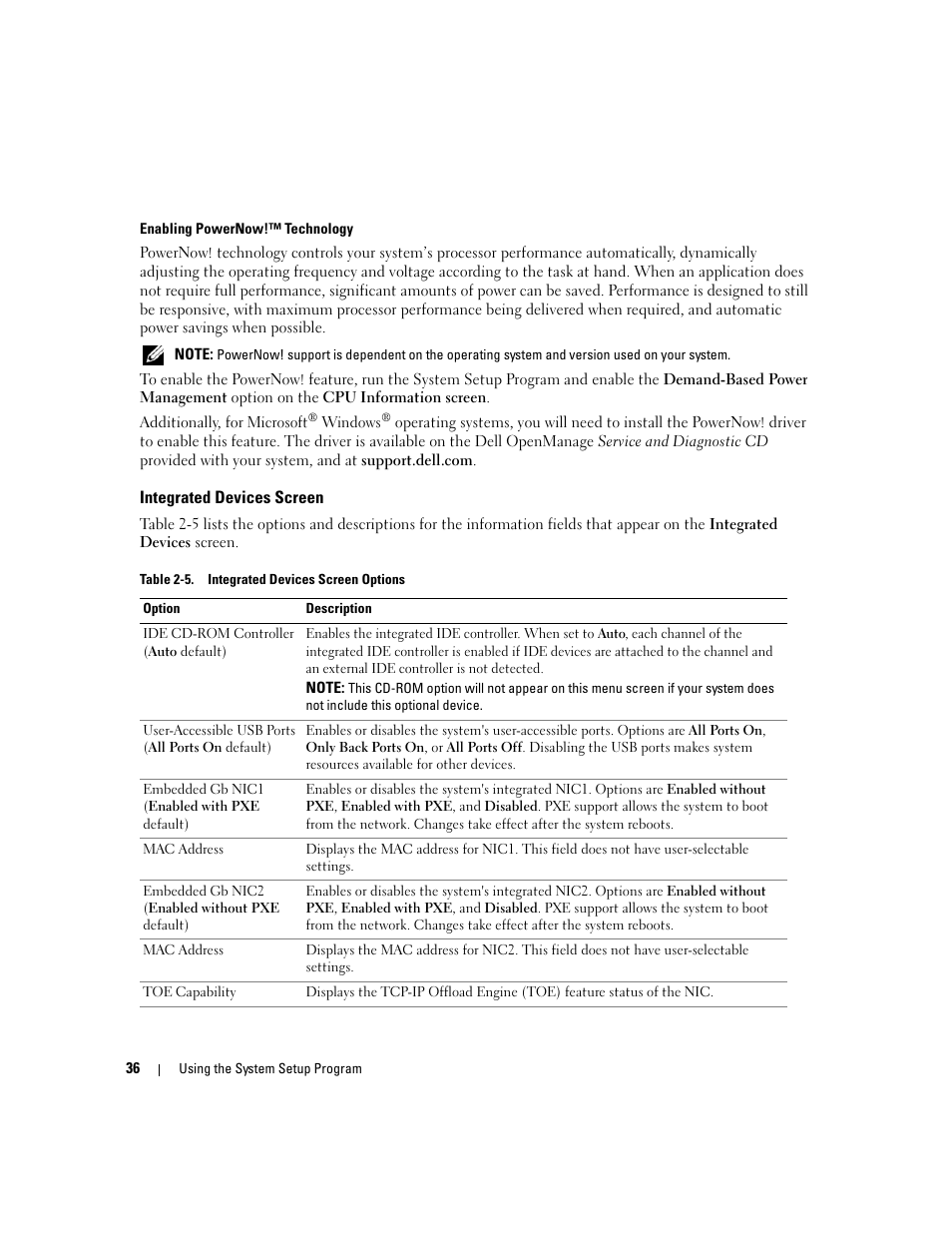 Integrated devices screen | Dell PowerEdge 6950 User Manual | Page 36 / 166