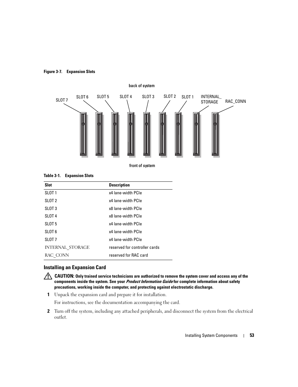 Installing an expansion card, D (see figure 3-7 and table 3-1) | Dell PowerEdge 6950 User Manual | Page 53 / 166