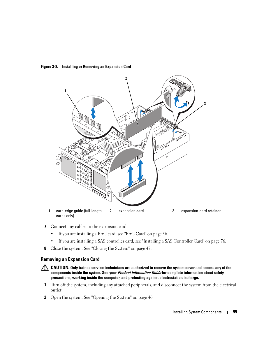 Removing an expansion card, Et. see figure 3-8, See figure 3-8 | Dell PowerEdge 6950 User Manual | Page 55 / 166